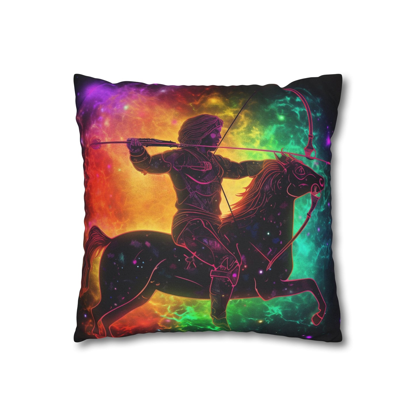 Colorful Sagittarius Zodiac Sign - Star Universe Theme - Spun Polyester Square Pillow Case