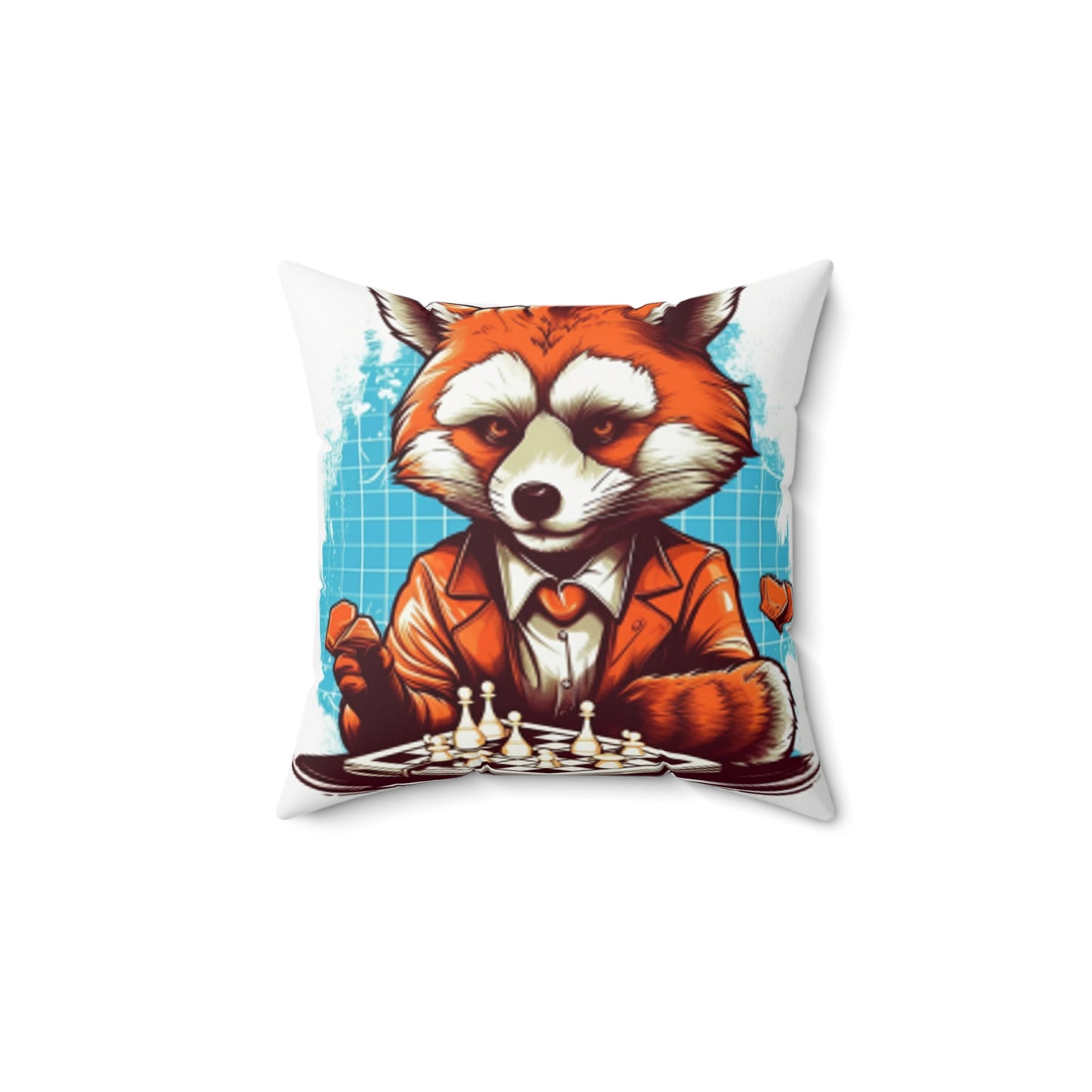 Red Panda Chess Player Strategy Game Graphic Spun Polyester Square Pillow