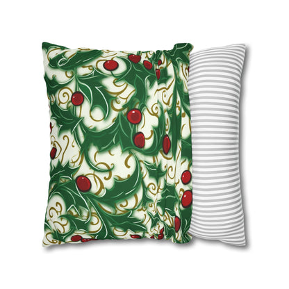 Holiday Elegance: Christmas Holly Swirls Design - Spun Polyester Square Pillow Case