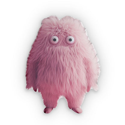 Fuzzy Pink Monster Plush, Adorable Fluffy Creature, Whimsical Soft, Cute Furry Friend, Fantasy Gift, Shaped Pillow