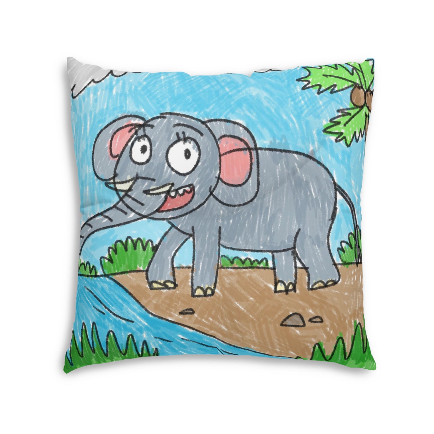 Elefante Elephant King Safari Animal Tufted Floor Pillow, Square