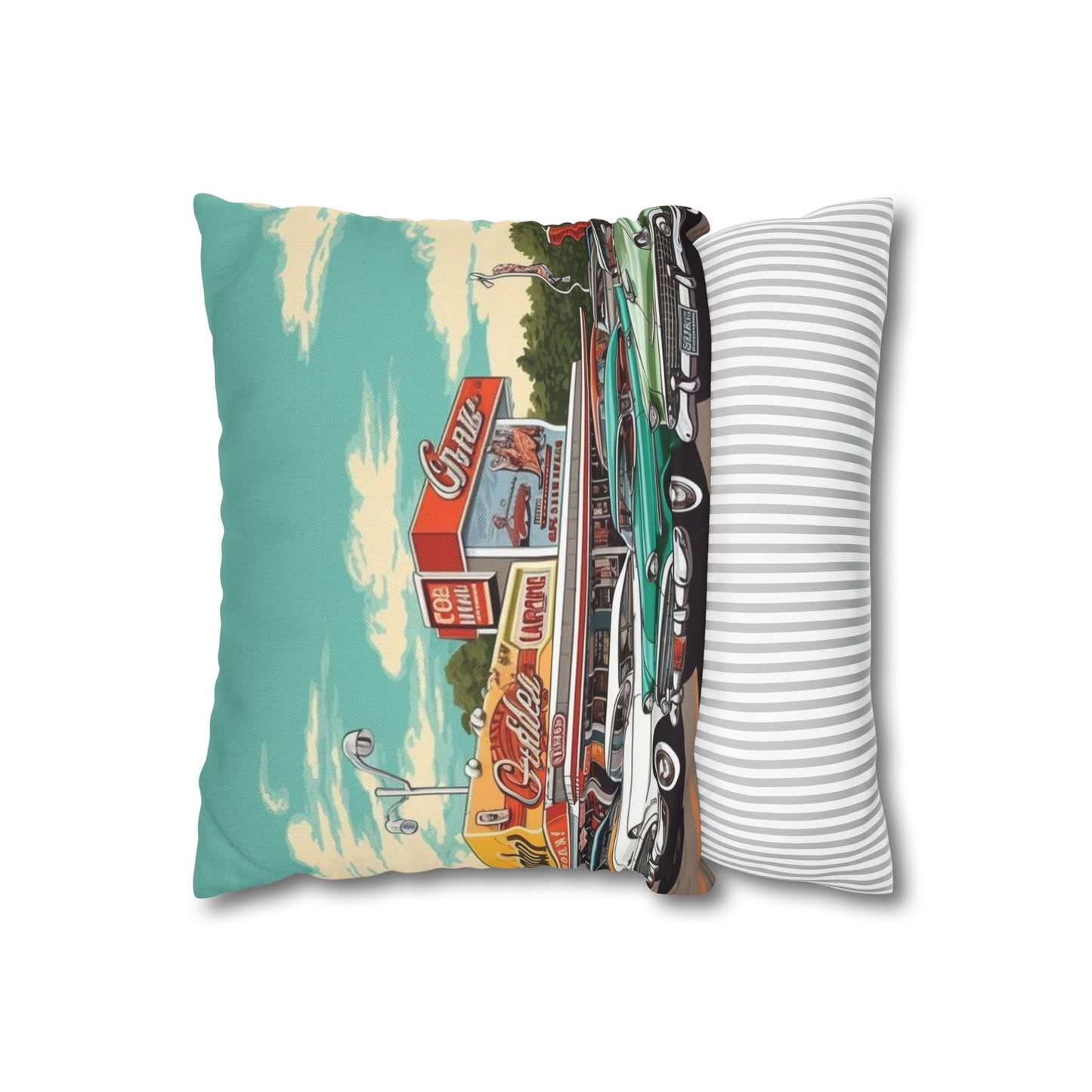 1950s Classic Car Collection Retro Artwork Spun Polyester Square Pillow Case