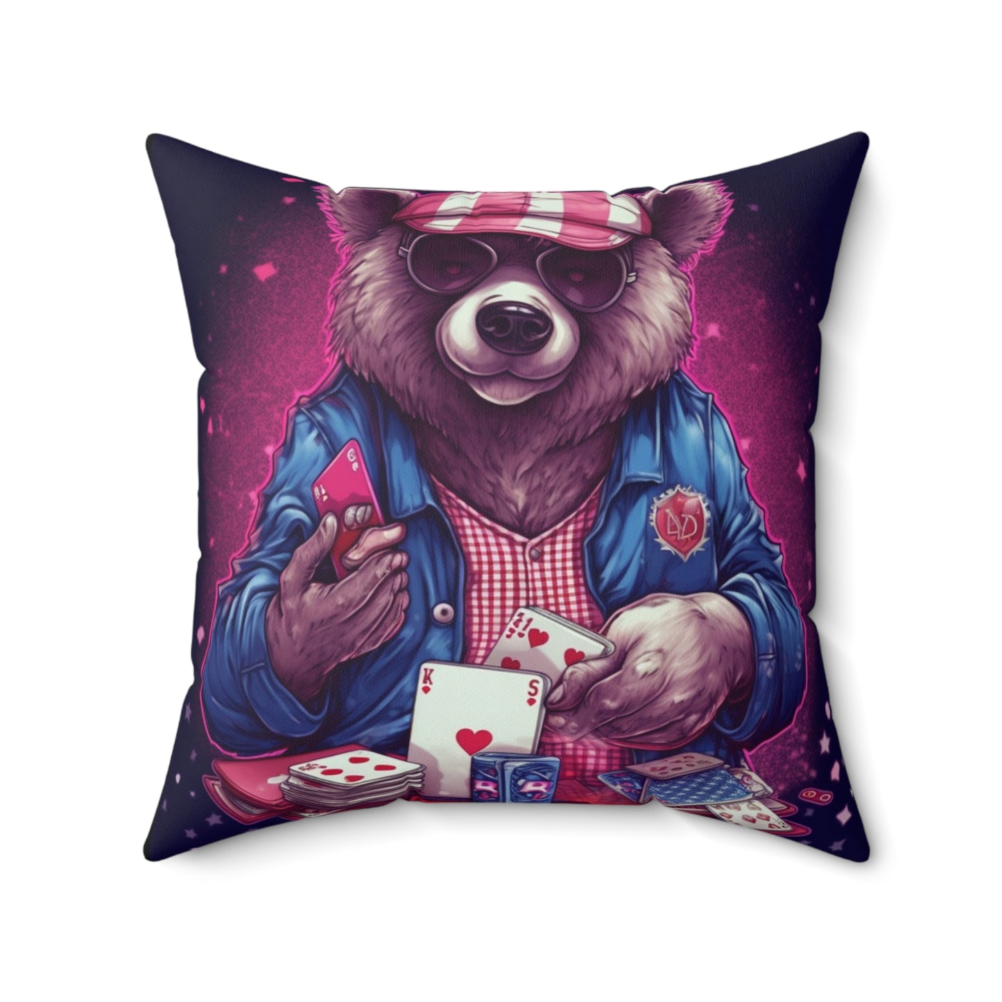 Patriotic Bear Playing Poker: A Winning Hand 4th of July Celebration Spun Polyester Square Pillow