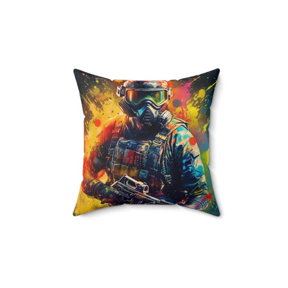 Paintball Game Sport: Professional Action Shot Target Player - Spun Polyester Square Pillow