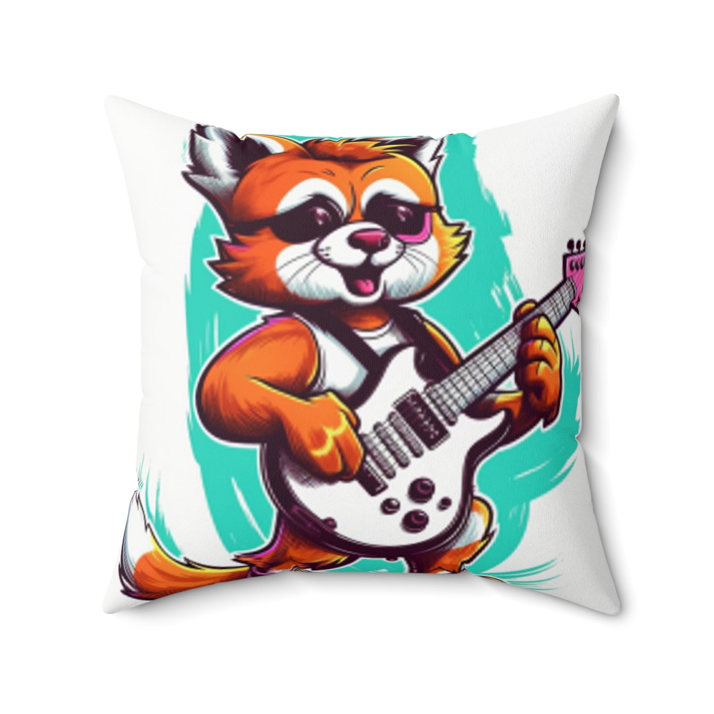 Red Panda Musician Guitarist Graphic Spun Polyester Square Pillow