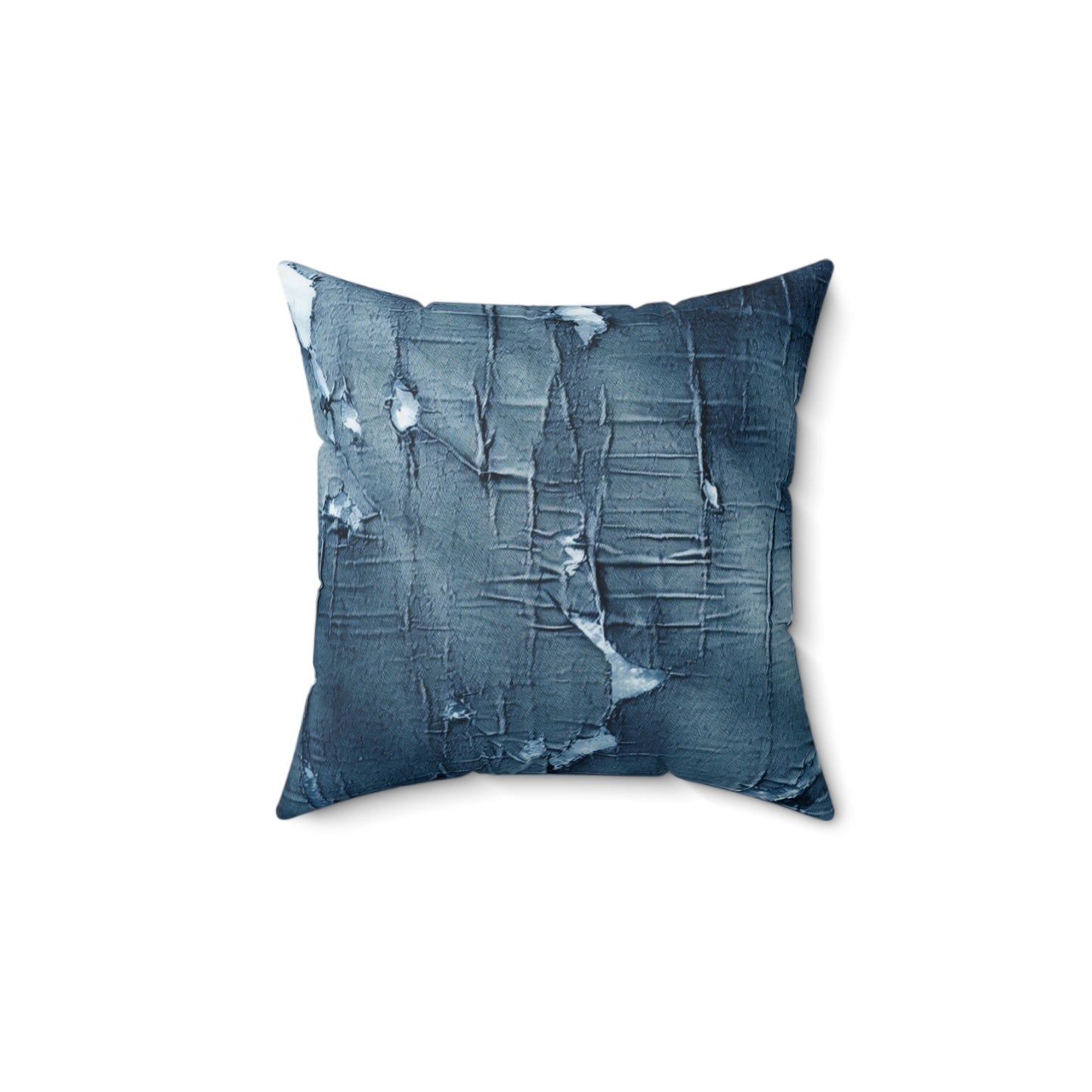 Distressed Blue Denim-Look: Edgy, Torn Fabric Design - Spun Polyester Square Pillow