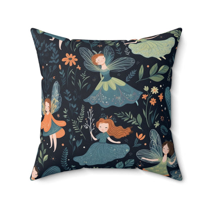 Enchanting Fairy Tale Pattern - Vibrant & Magical Fairies - Spun Polyester Square Pillow