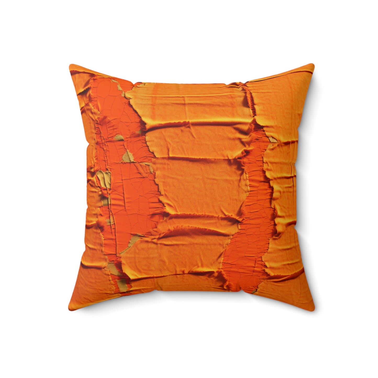 Fiery Citrus Orange: Edgy Distressed, Denim-Inspired Fabric - Spun Polyester Square Pillow