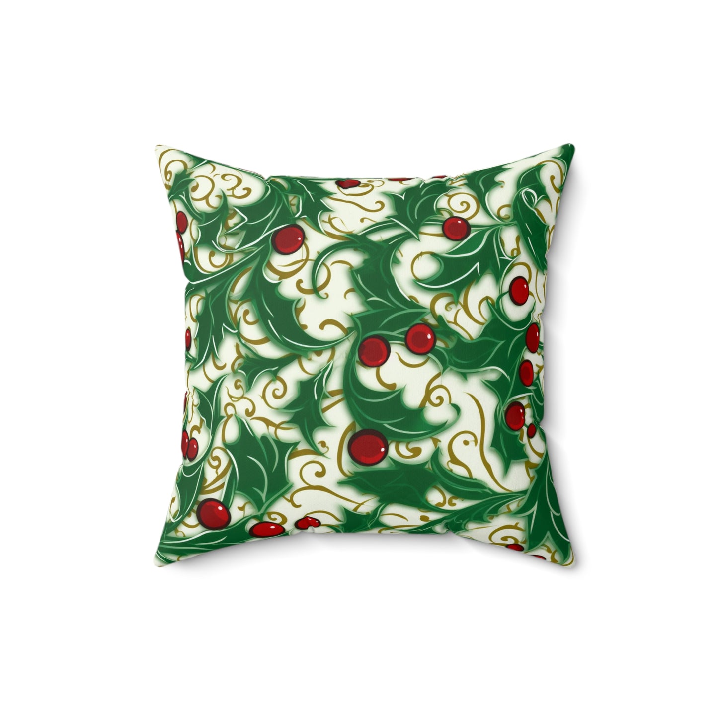 Holiday Elegance: Christmas Holly Swirls Design - Spun Polyester Square Pillow