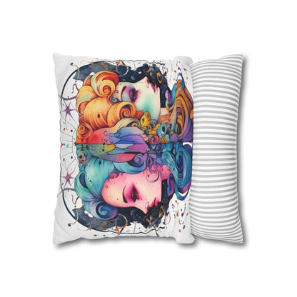 Graffiti Gemini Zodiac Sign - Astrology, Twins Symbol - Spun Polyester Square Pillow Case