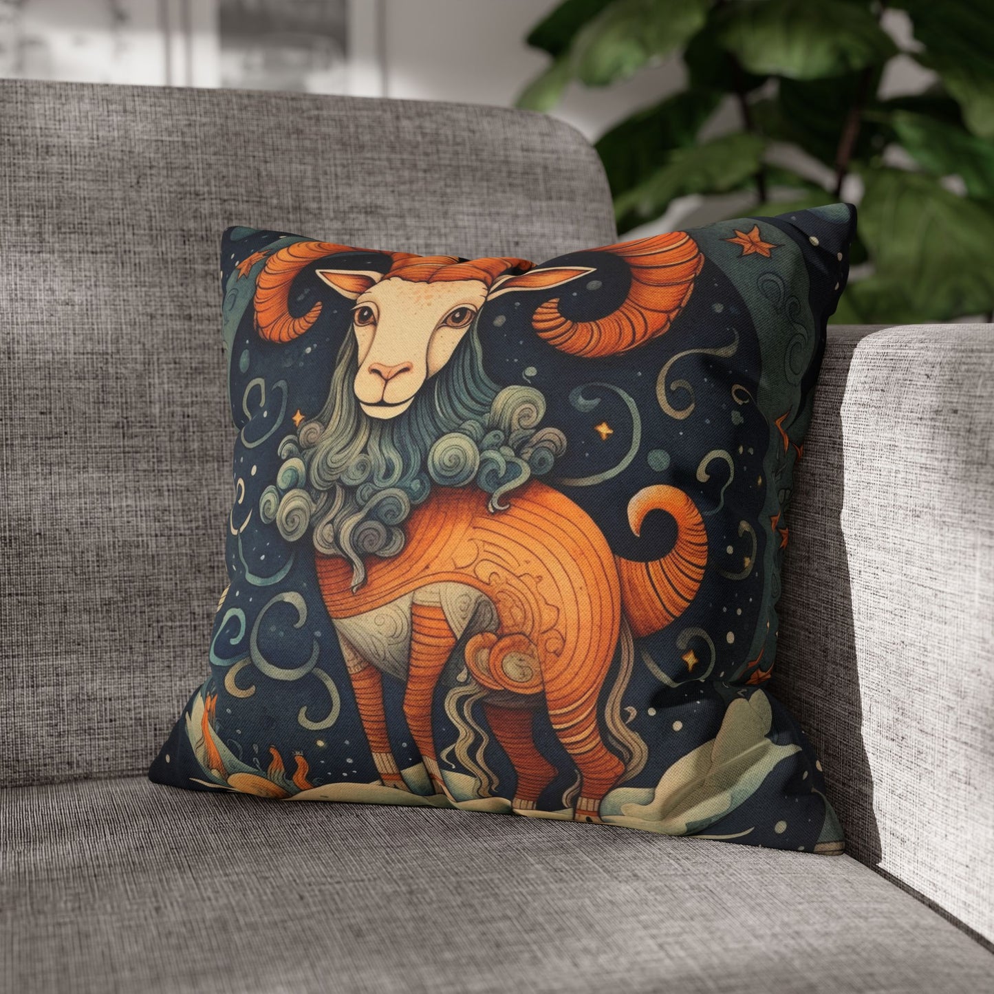 Capricorn Zodiac Children's Book Style Humorous Design - Spun Polyester Square Pillow Case