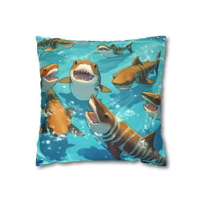 Tiger Shark: Ocean Marine Wildlife - Underwater - Spun Polyester Square Pillow Case