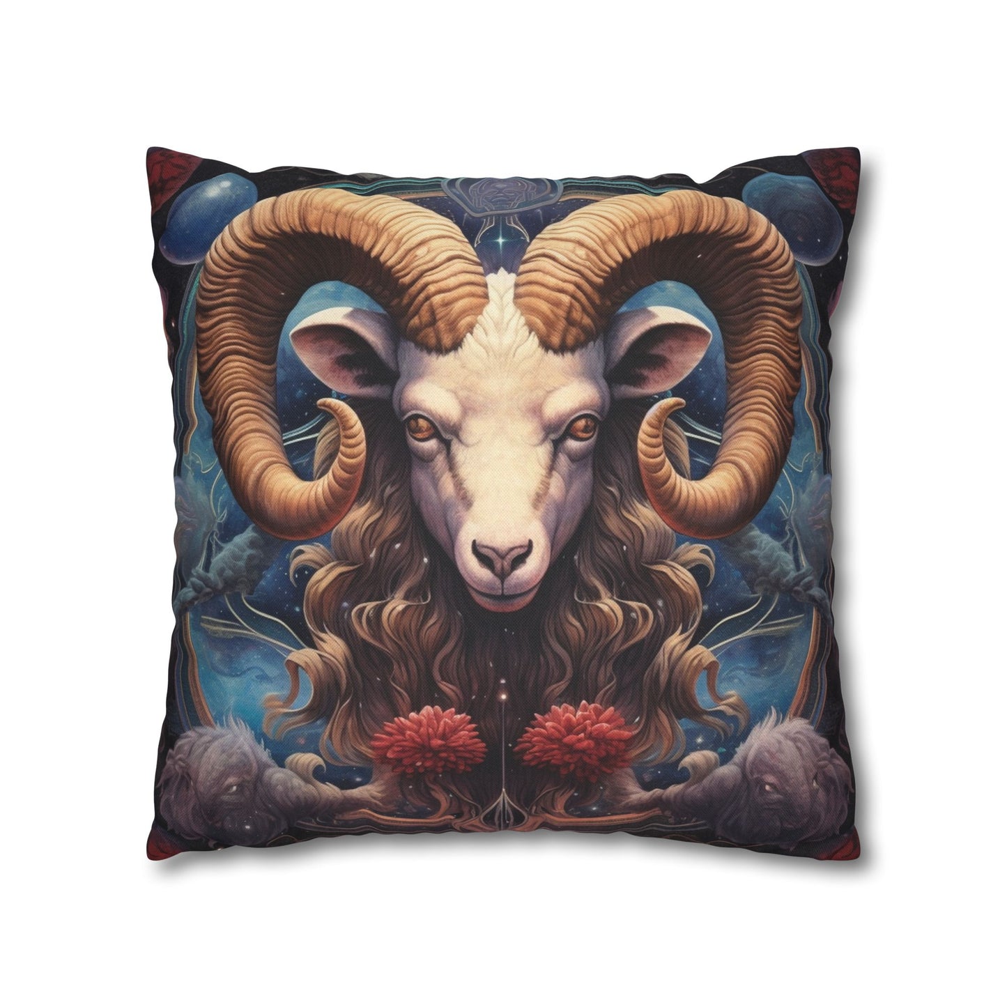 Aries Zodiac Ram - Vibrant Astrological Sign Cosmic Space Symbol - Spun Polyester Square Pillow Case