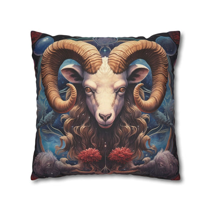 Aries Zodiac Ram - Vibrant Astrological Sign Cosmic Space Symbol - Spun Polyester Square Pillow Case