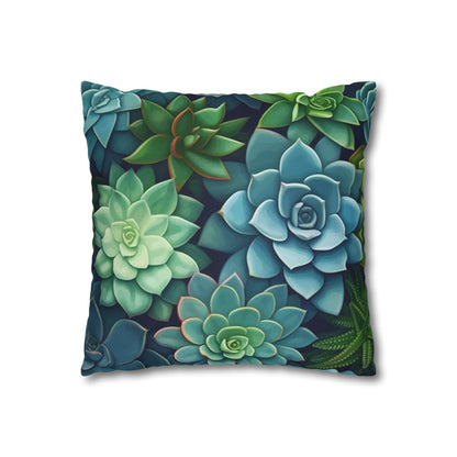 Minimalist Succulent Array - Vibrant Botanical Pattern Spun Polyester Square Pillow Case