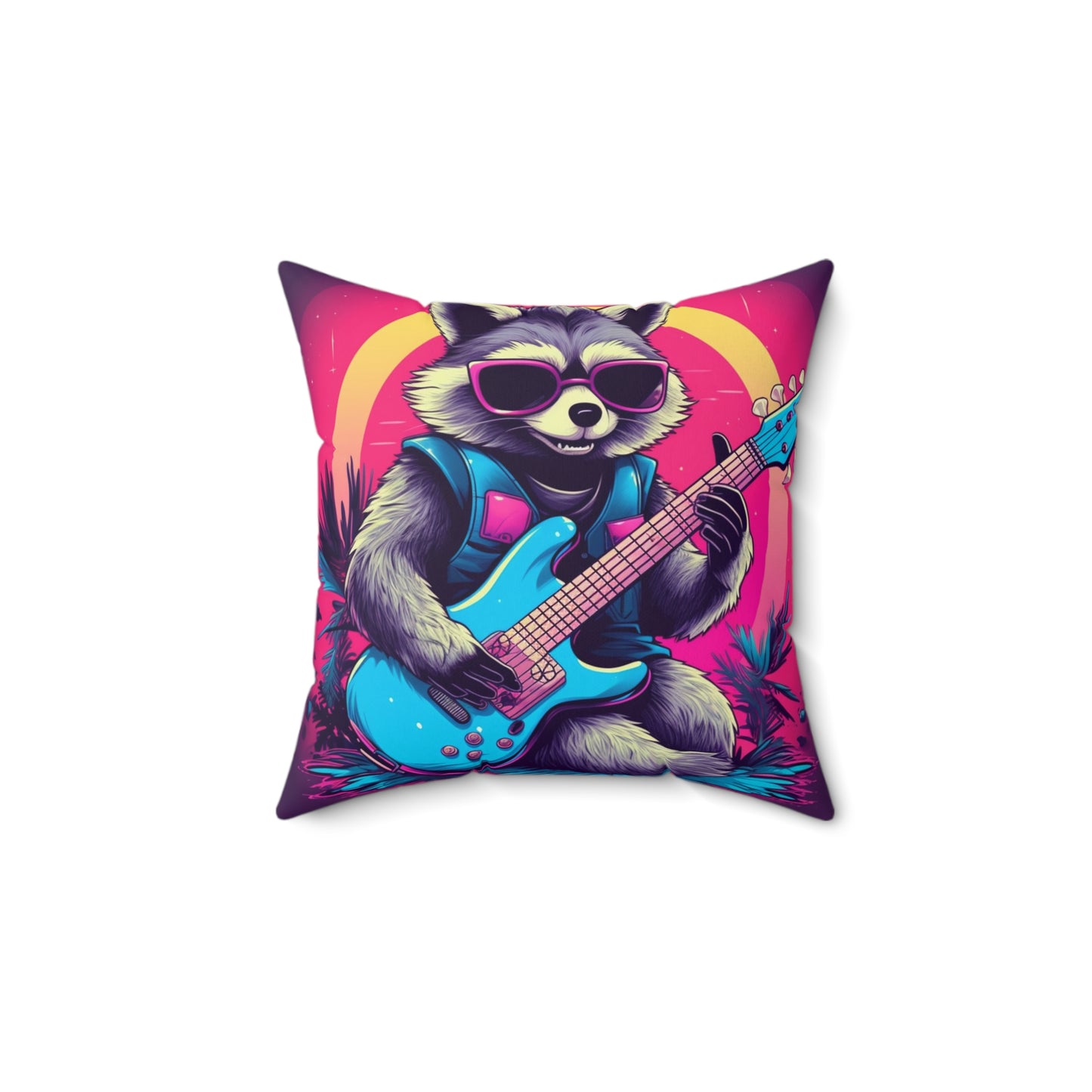 Guitar-Playing Raccoon: Furry Star of Rock Music Spun Polyester Square Pillow