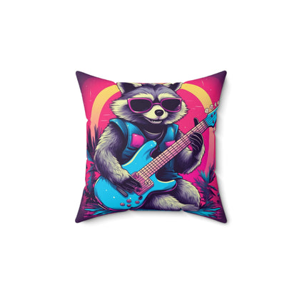 Guitar-Playing Raccoon: Furry Star of Rock Music Spun Polyester Square Pillow