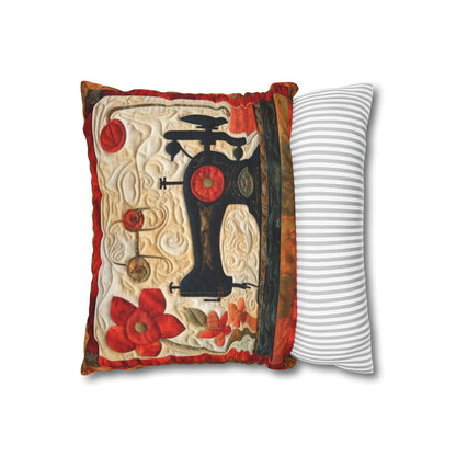 Sewing Machine Quilt: A Crafted Design Homage to Stitching - Spun Polyester Square Pillow Case