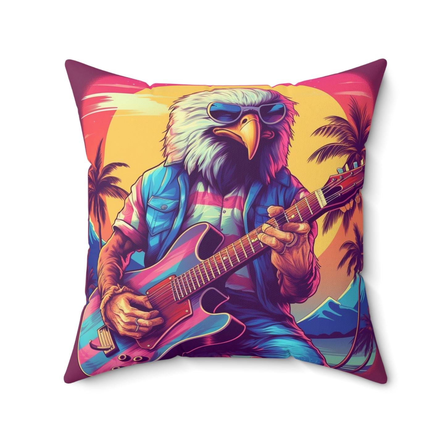 Patriotic Bald Eagle Guitarist USA Band Design Spun Polyester Square Pillow