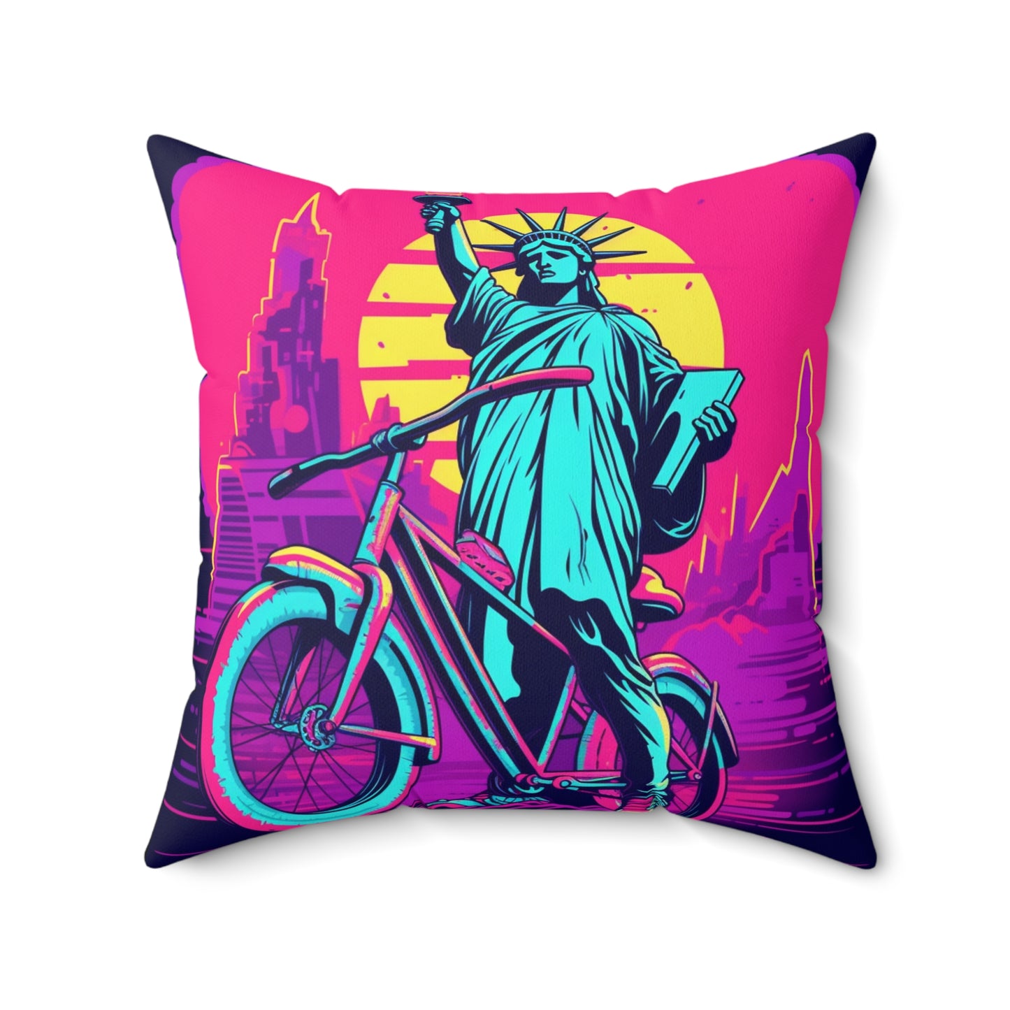 Statue of Libery Biker USA Cycle Style Spun Polyester Square Pillow