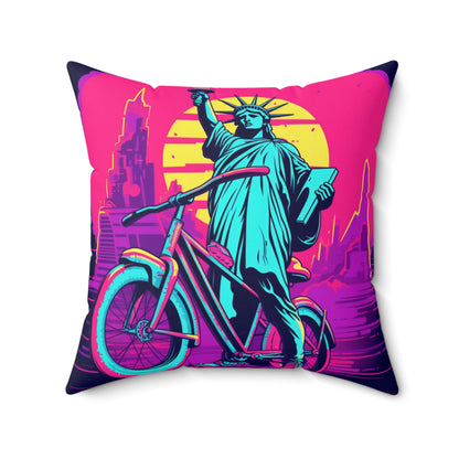 Statue of Libery Biker USA Cycle Style Spun Polyester Square Pillow