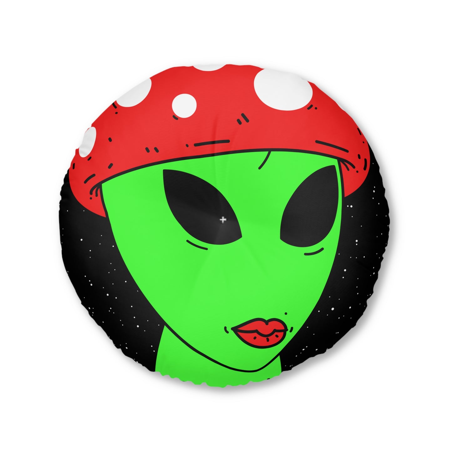 Multi Visitor (2) Green Alien w/ Devil Wings + Mushroom Head Tufted Floor Pillow, Round