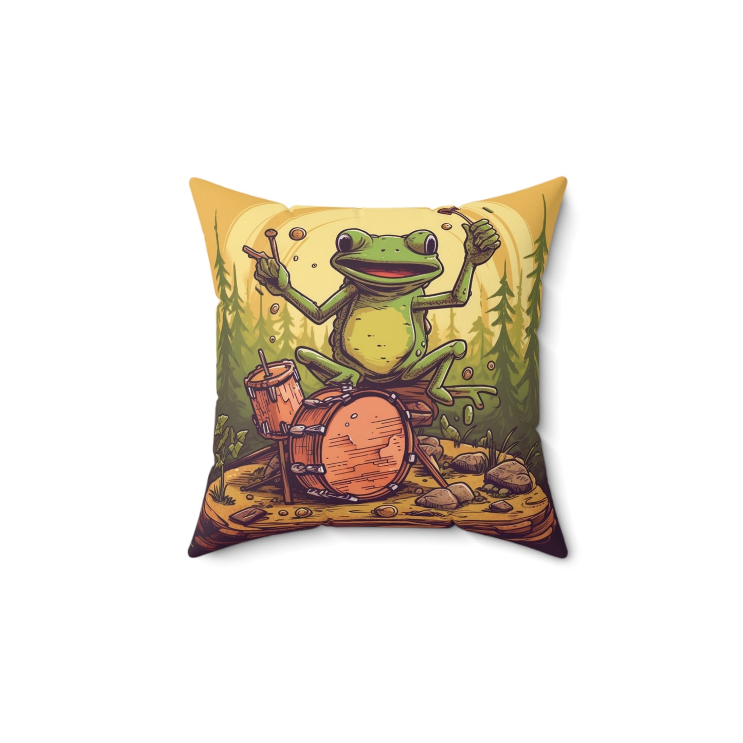 Frog Swamp Drum Player Music Graphic Spun Polyester Square Pillow