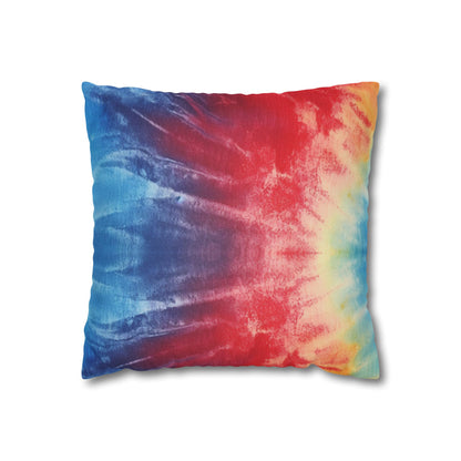 Rainbow Tie-Dye Denim: Vibrant Multi-Color, Fabric Design Spectacle - Spun Polyester Square Pillow Case