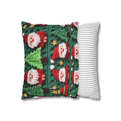 Santa Claus Crochet Pattern, Christmas Design, Festive Holiday Decor, Father Christmas Motif. Perfect for Yuletide Celebration - Spun Polyester Square Pillow Case