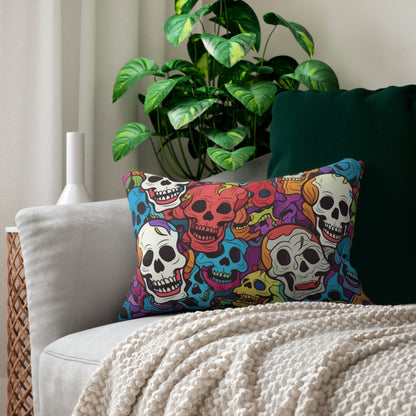 Psychedelic Rainbow Skull Head Pattern, Vibrant Colors - Spun Polyester Lumbar Pillow