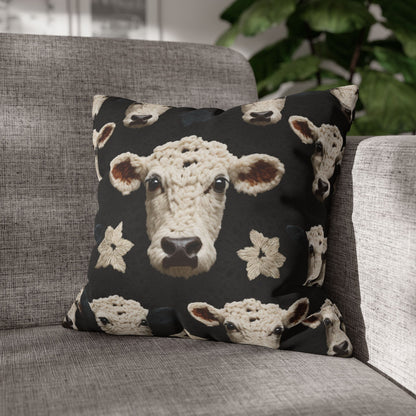 Crochet Cow Pattern Farm Animal Fabric Style - Spun Polyester Square Pillow Case