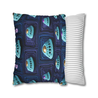 Spaceship UFO Crochet - Galactic Travel Ship - Alien Craft - Flying Saucer - Spun Polyester Square Pillow Case