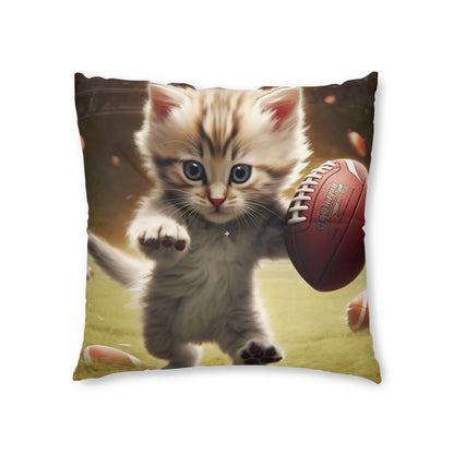 Football Kitty Fantasy: Feline Cat American Sport Quarterback - Tufted Floor Pillow, Square