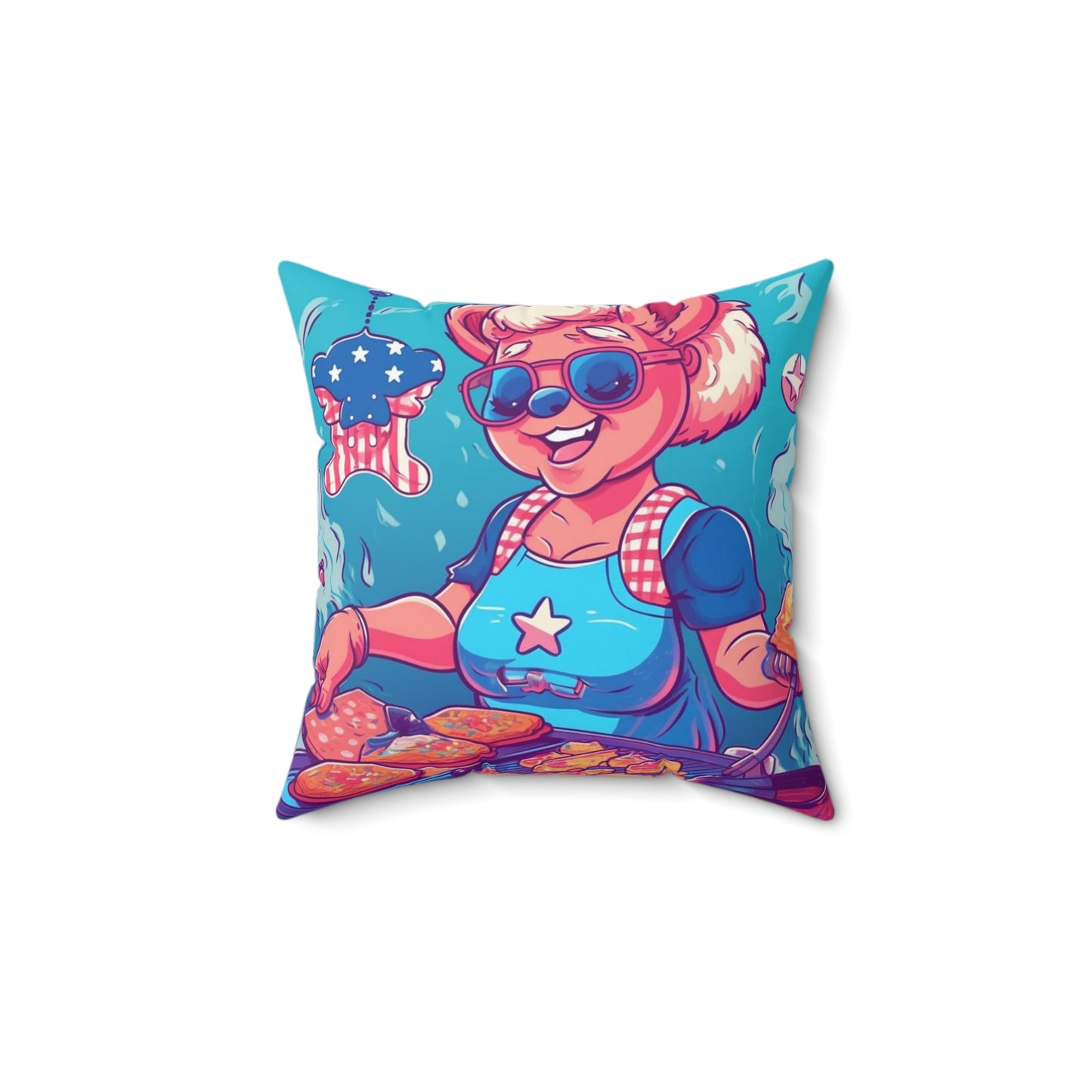 Patriotic Bear Chef: Female Cook Woman Bringing Flavor and American Pride Spun Polyester Square Pillow