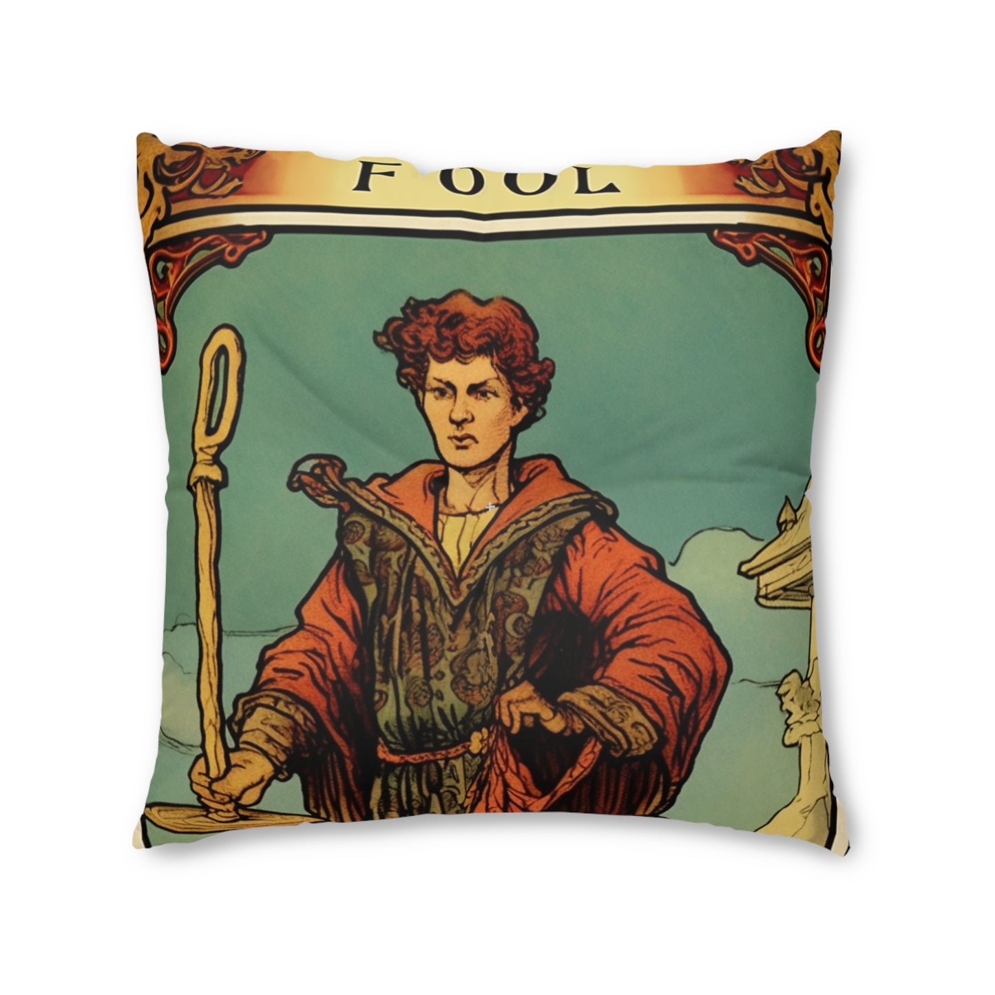 Mystical Tarot - Artistic Depiction of The Fool Card - Tufted Floor Pillow, Square