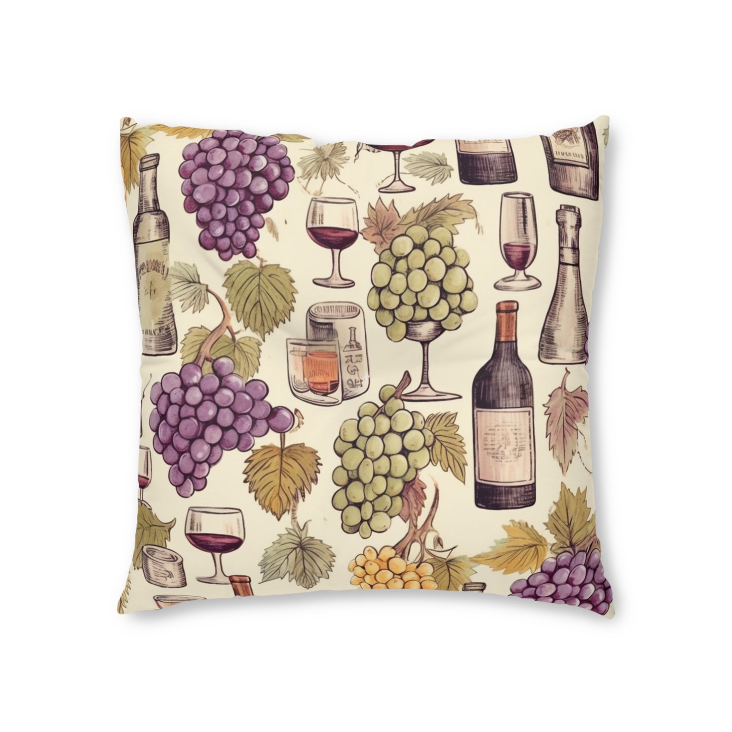 Wine Lovers Theme: Varieties of Wine, Grapes & Vineyards Design Tufted Floor Pillow, Square