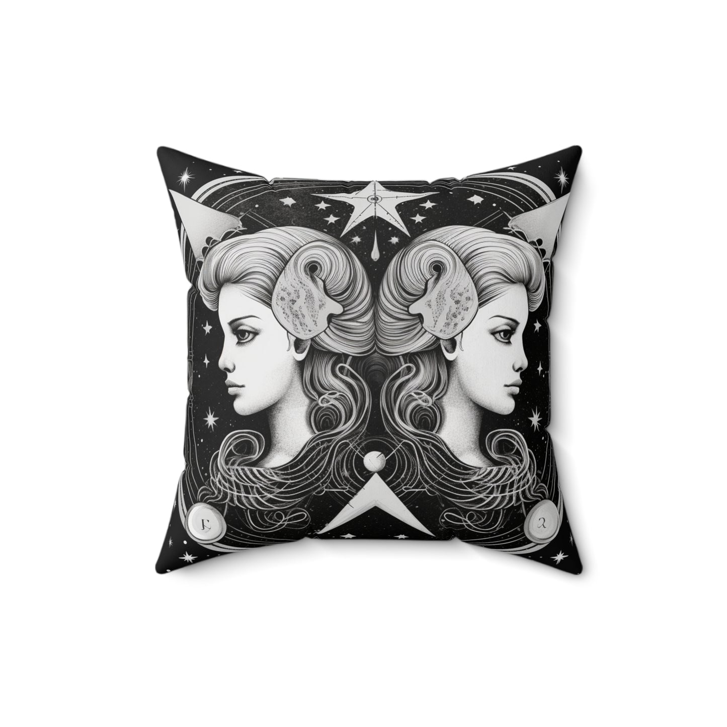 Gemini Zodiac, Twin Symbol Design, Air Element, Spun Polyester Square Pillow