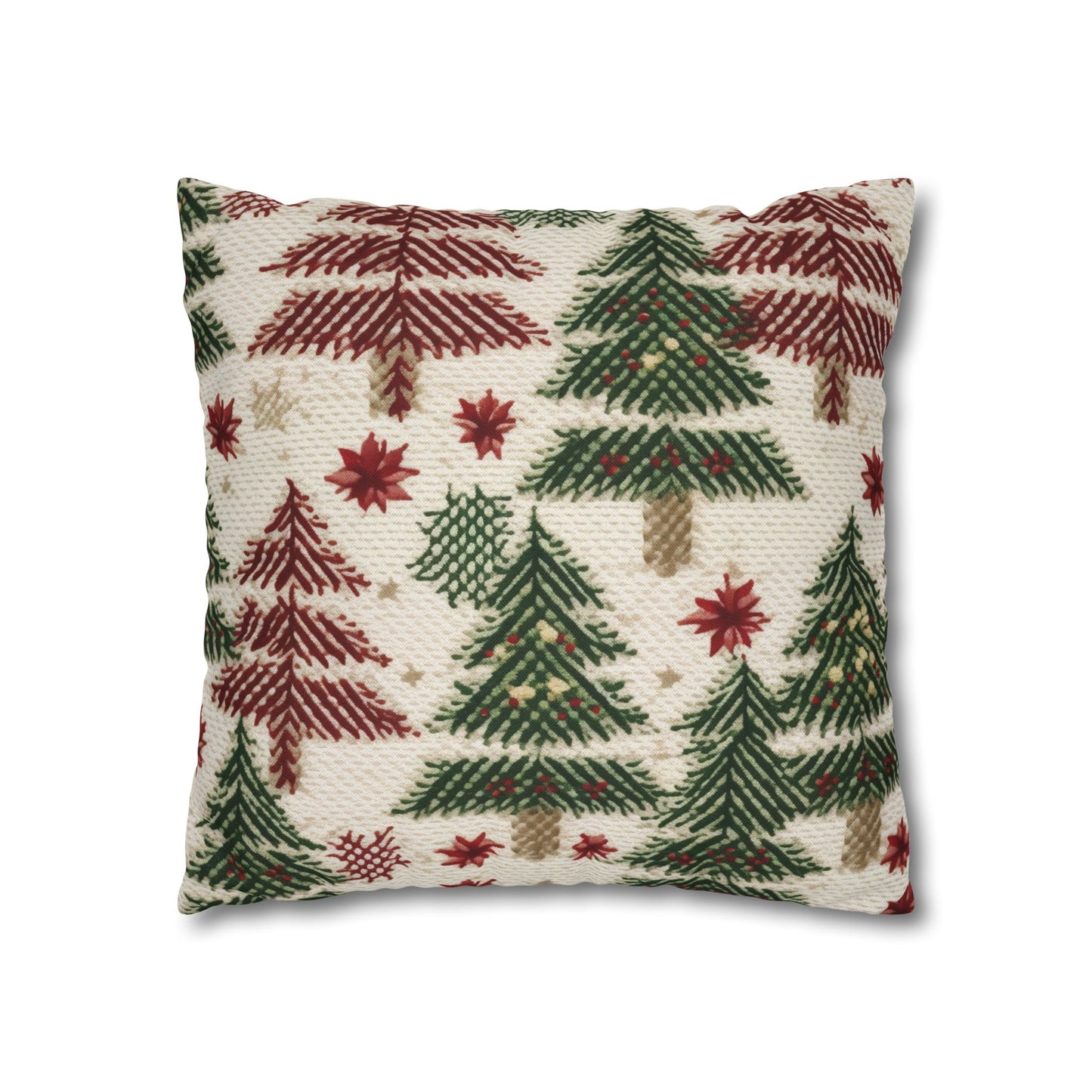 Embroidered Christmas Winter, Festive Holiday Stitching, Classic Seasonal Design - Spun Polyester Square Pillow Case