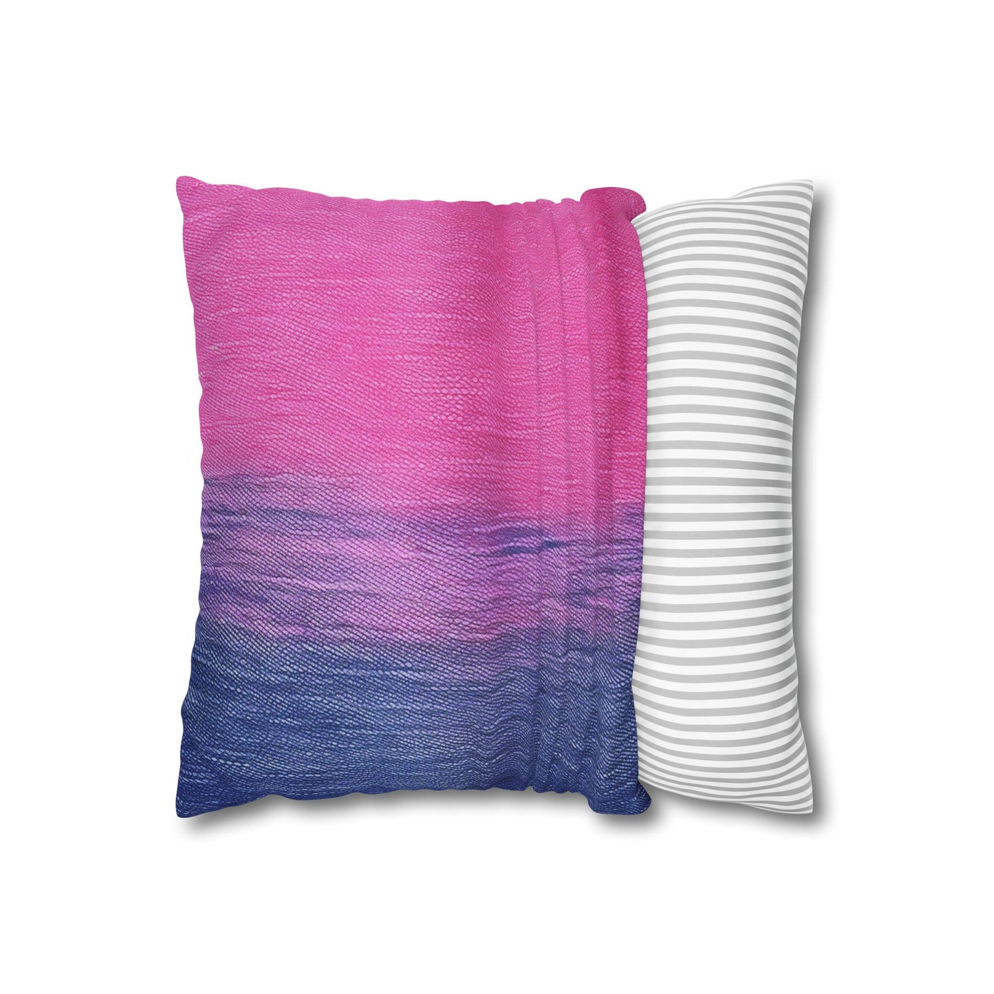 Dual Delight: Half-and-Half Pink & Blue Denim Daydream - Spun Polyester Square Pillow Case