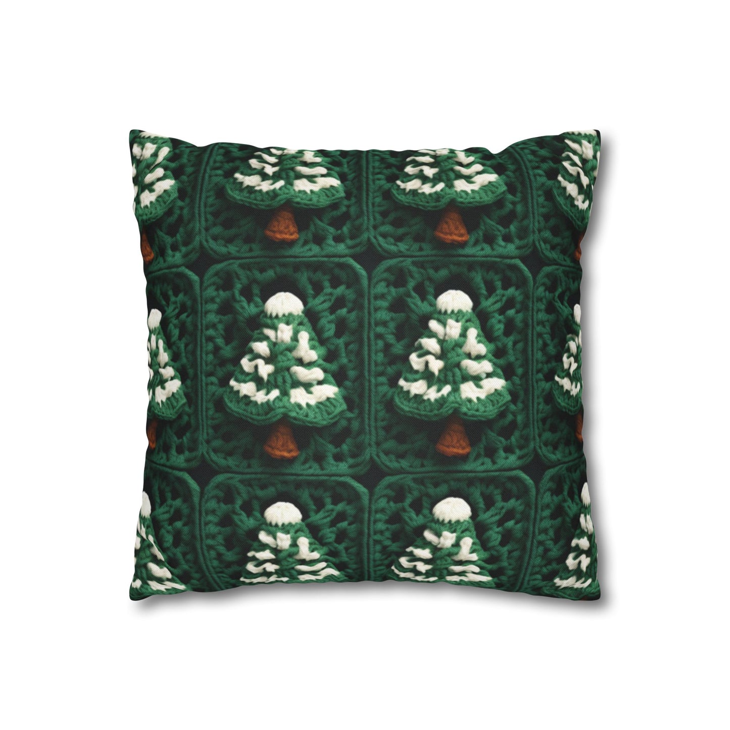 Evergreen Christmas Trees Crochet, Festive Pine Tree Holiday Craft, Yuletide Forest, Winter - Spun Polyester Square Pillow Case