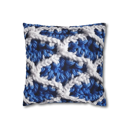 Blueberry Blue Crochet, White Accents, Classic Textured Pattern - Spun Polyester Square Pillow Case