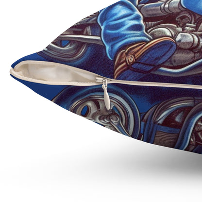 Frog Motorcycle Rider 4th of July USA Patriotic American Graphic Spun Polyester Square Pillow