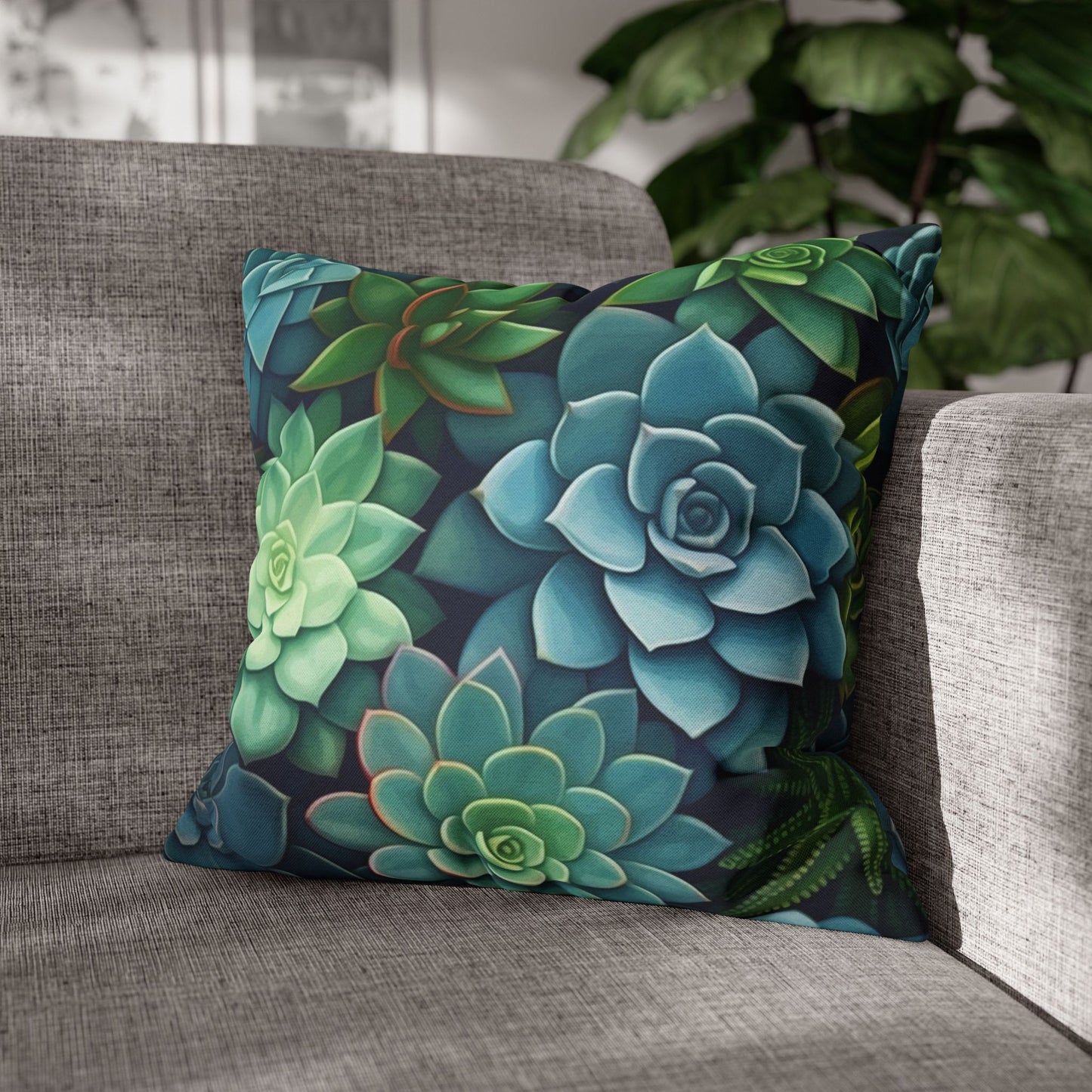 Minimalist Succulent Array - Vibrant Botanical Pattern Spun Polyester Square Pillow Case