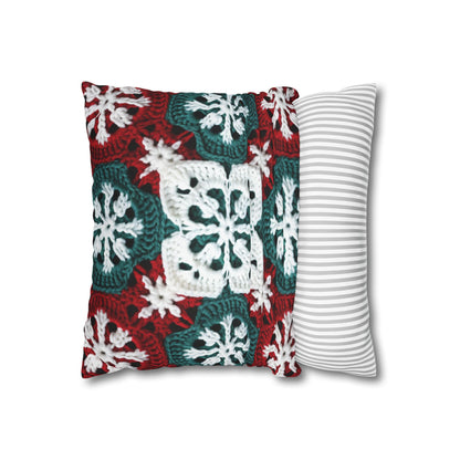 Christmas Snowflake Crochet, Festive Yuletide, Winter Wonderland Craft, Ice Crystal, Holiday Decor, Seasonal Adornments - Spun Polyester Square Pillow Case