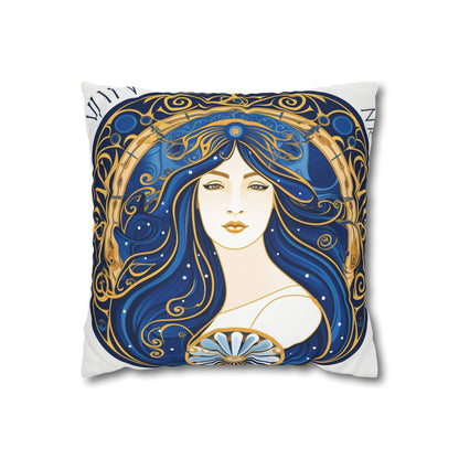 Virgo Zodiac Circular Symmetry in Gold Royal Blue - Spun Polyester Square Pillow Case