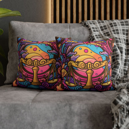 Cosmic Libra - Trippy Psychedelic Cartoon Art Zodiac Sign - Spun Polyester Square Pillow Case