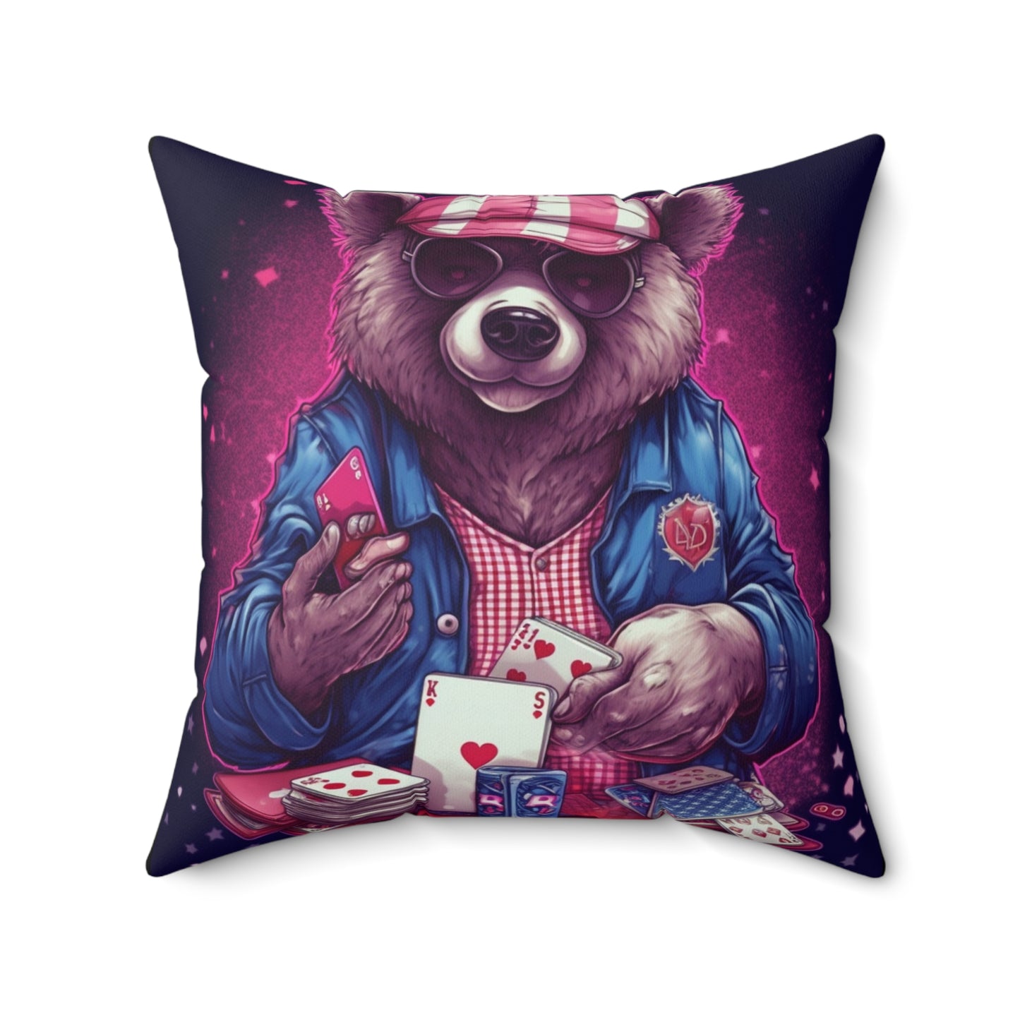 Patriotic Bear Playing Poker: A Winning Hand 4th of July Celebration Spun Polyester Square Pillow