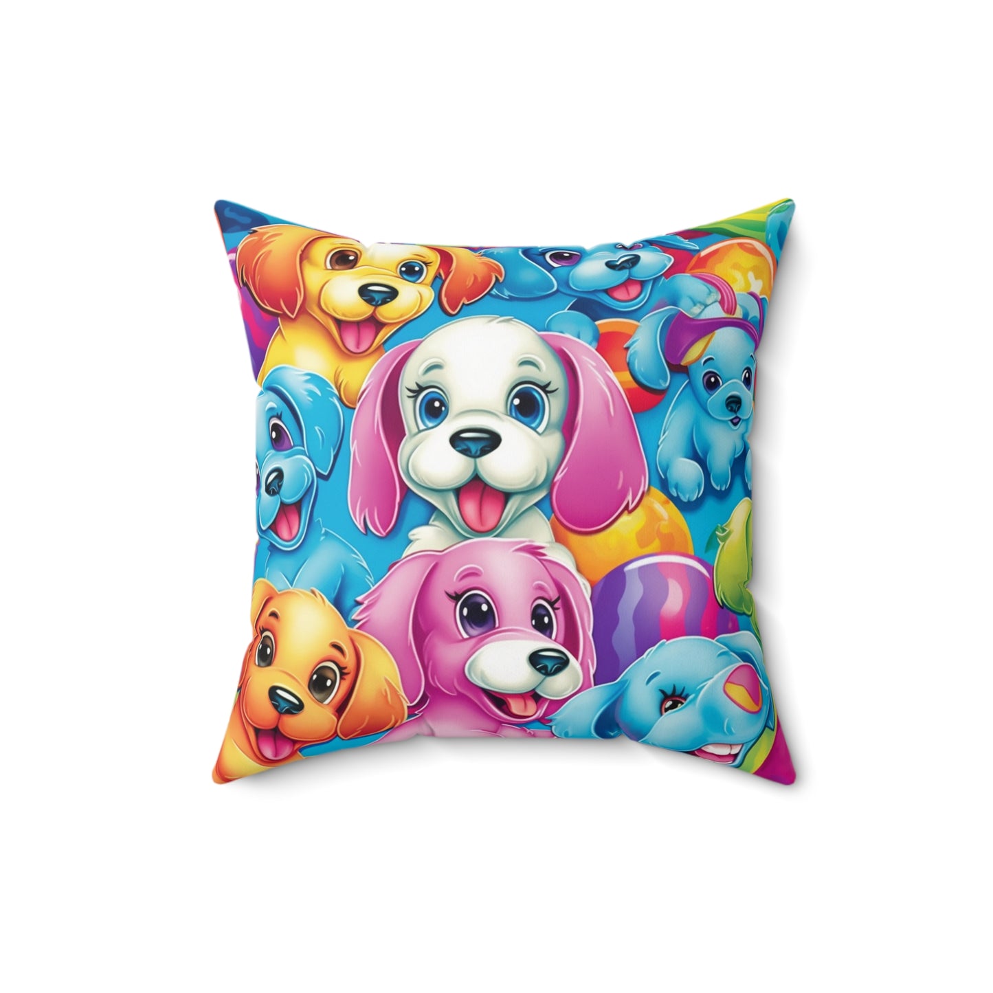 Happy Puppy & Dog Design - Vivid and Eye-Catching - Spun Polyester Square Pillow