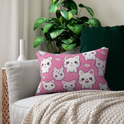 Adorable Cartoon-Style Anime Kitten, Cat, Kitty Pattern - Cute and Colorful - Spun Polyester Lumbar Pillow