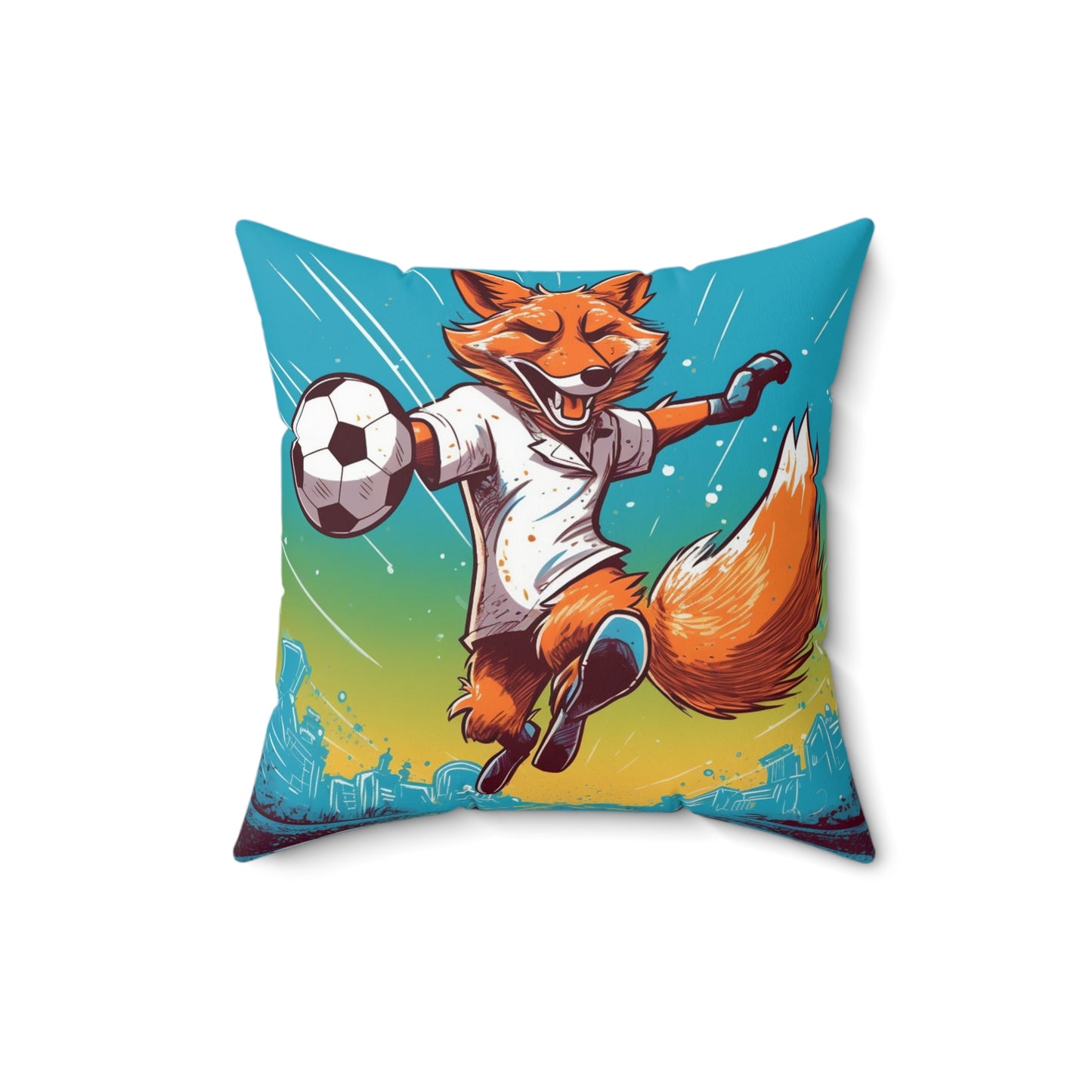 Fox Soccer Athletic Sport Anime Graphic Spun Polyester Square Pillow